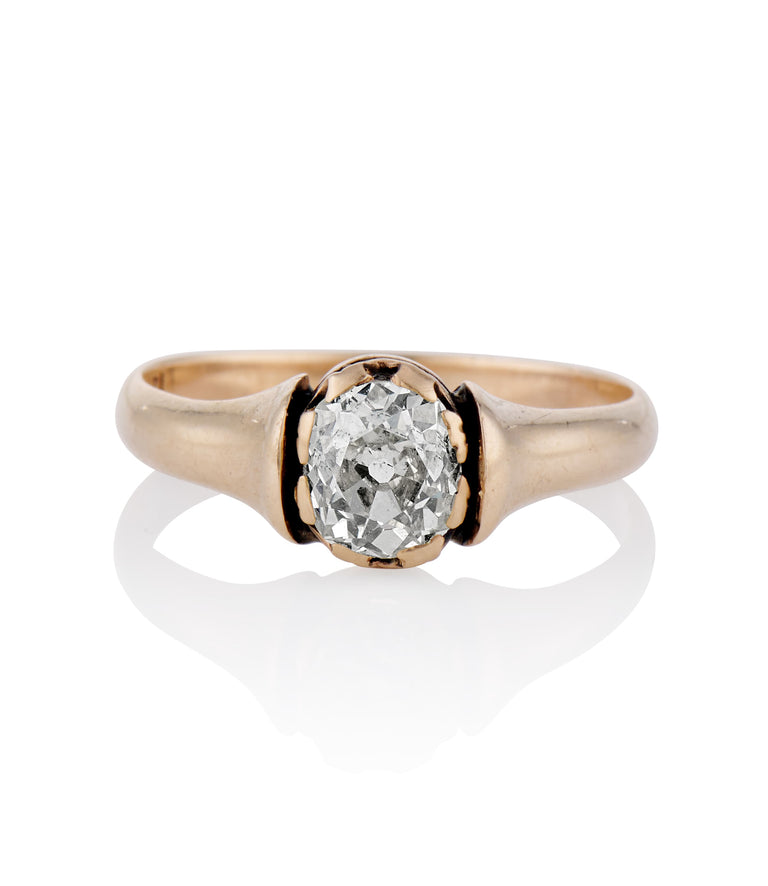 Victorian .76 Carat Old Mine Cut Diamond Rose Gold Antique Engagement Ring