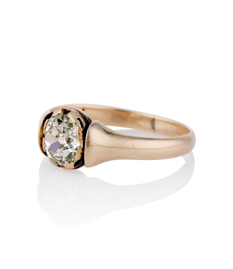 Victorian .76 Carat Old Mine Cut Diamond Rose Gold Antique Engagement Ring