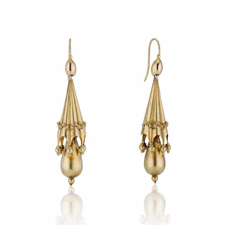 Antique Victorian Parasol Drop Earrings in 14k Gold