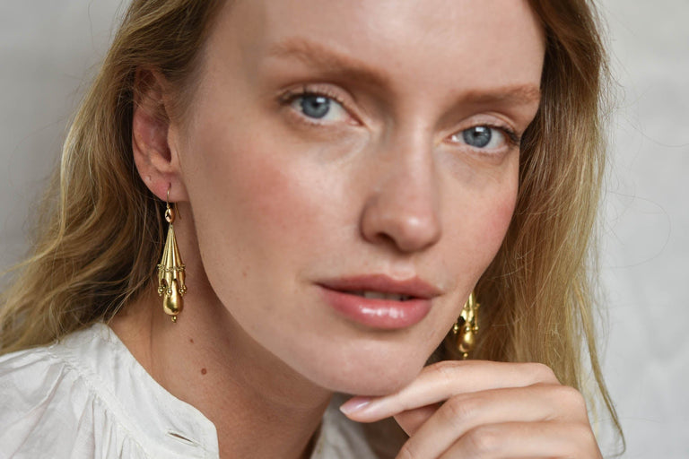 Antique Victorian Parasol Drop Earrings in 14k Gold