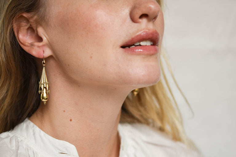 Antique Victorian Parasol Drop Earrings in 14k Gold