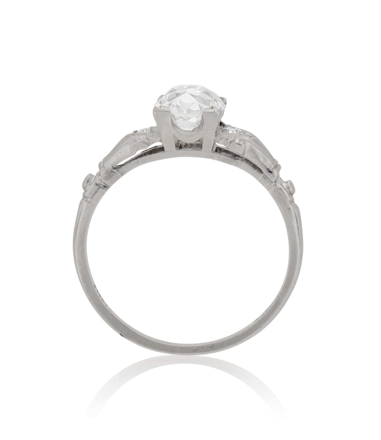 Art Deco 1.10 Carat Old European Cut Platinum Diamond Antique Engagement Ring