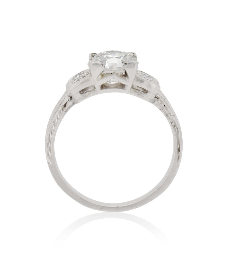 Art Deco 1.12 Carat Old European Cut Diamond Platinum Vintage Engagement Ring