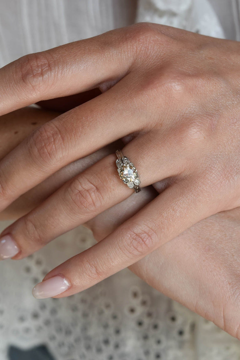 Art Deco 1.12 Carat Old European Cut Diamond Platinum Vintage Engagement Ring