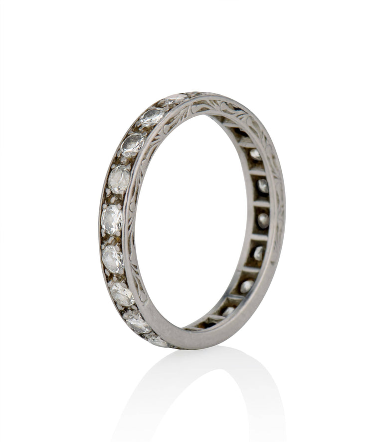 Art Deco 1.25 Carat Round Cut Diamond Platinum Vintage Wedding Eternity Band - Size 6.5