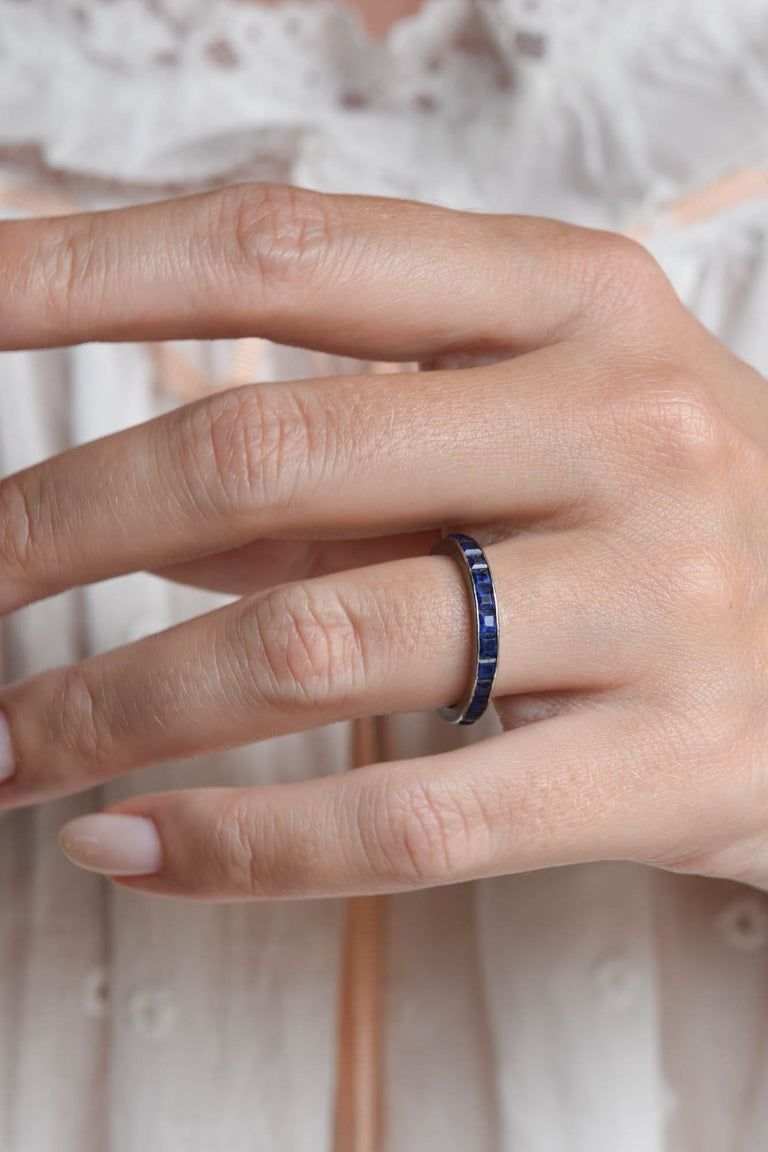 Art Deco 1.75 Carat Square Cut Sapphire Vintage Eternity Band - Size 7