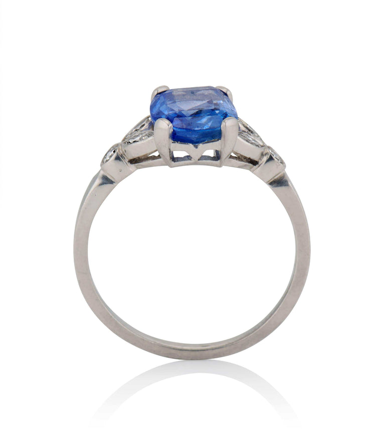 Art Deco 2.99 Carat Ceylon No Heat Sapphire and Diamond Platinum Vintage Engagement Ring