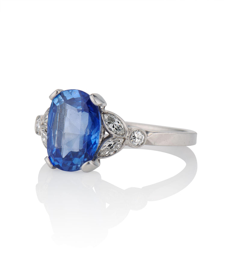 Art Deco 2.99 Carat Ceylon No Heat Sapphire and Diamond Platinum Vintage Engagement Ring