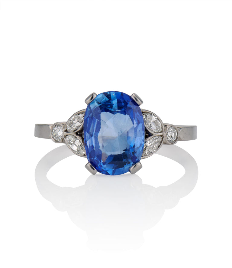 Art Deco 2.99 Carat Ceylon No Heat Sapphire and Diamond Platinum Vintage Engagement Ring