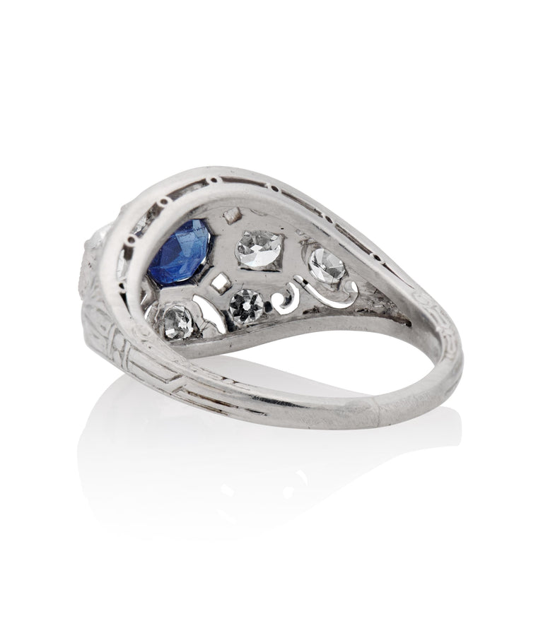 Art Deco .45 Carat Burma No Heat Brilliant Cut Sapphire and Diamond Platinum Vintage Engagement Ring