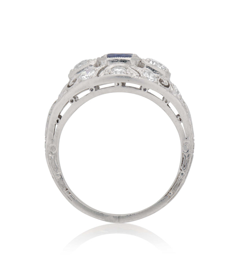 Art Deco .45 Carat Burma No Heat Brilliant Cut Sapphire and Diamond Platinum Vintage Engagement Ring