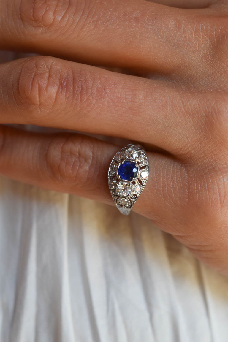 Art Deco .45 Carat Burma No Heat Brilliant Cut Sapphire and Diamond Platinum Vintage Engagement Ring