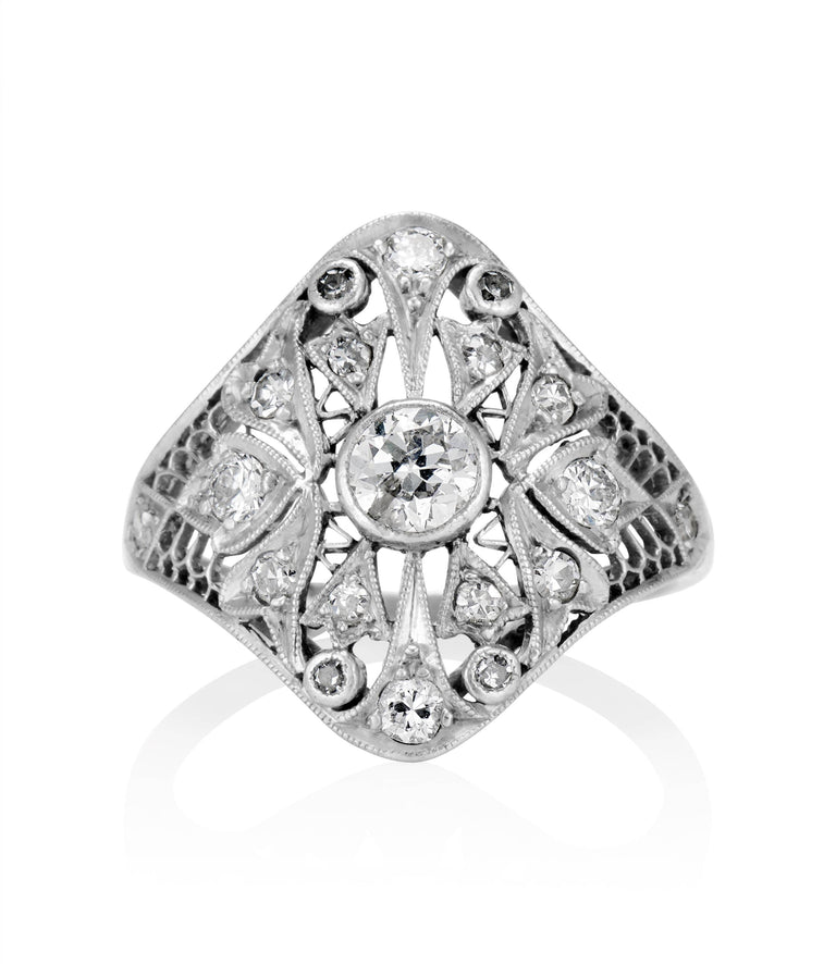Art Deco .45 Carat Old European Cut Diamond Platinum Vintage Engagement Ring
