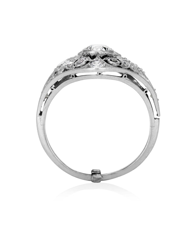 Art Deco .45 Carat Old European Cut Diamond Platinum Vintage Engagement Ring
