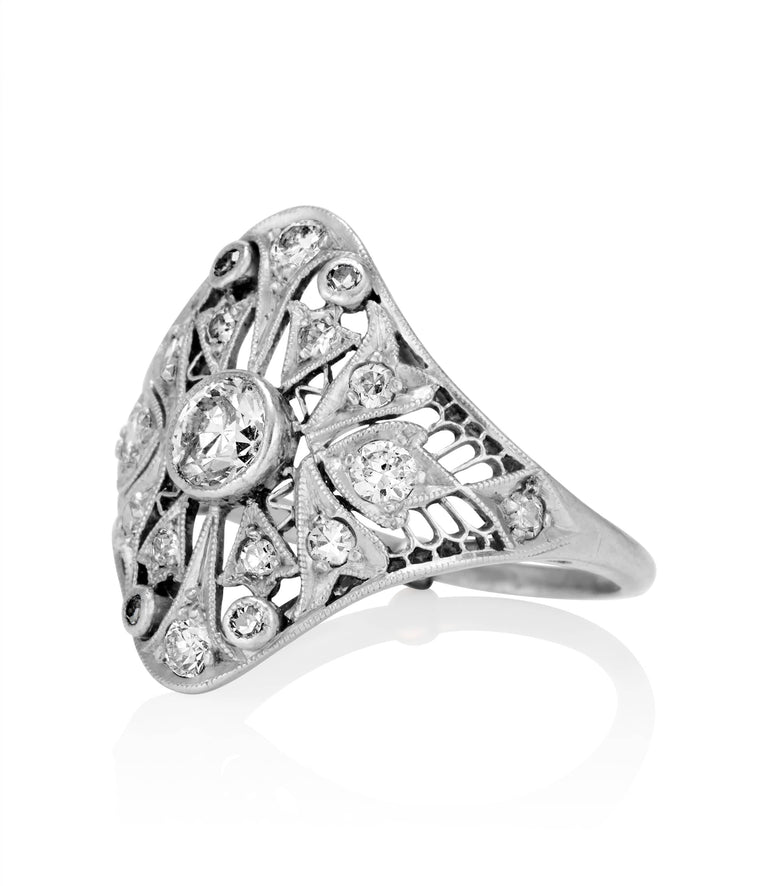 Art Deco .45 Carat Old European Cut Diamond Platinum Vintage Engagement Ring