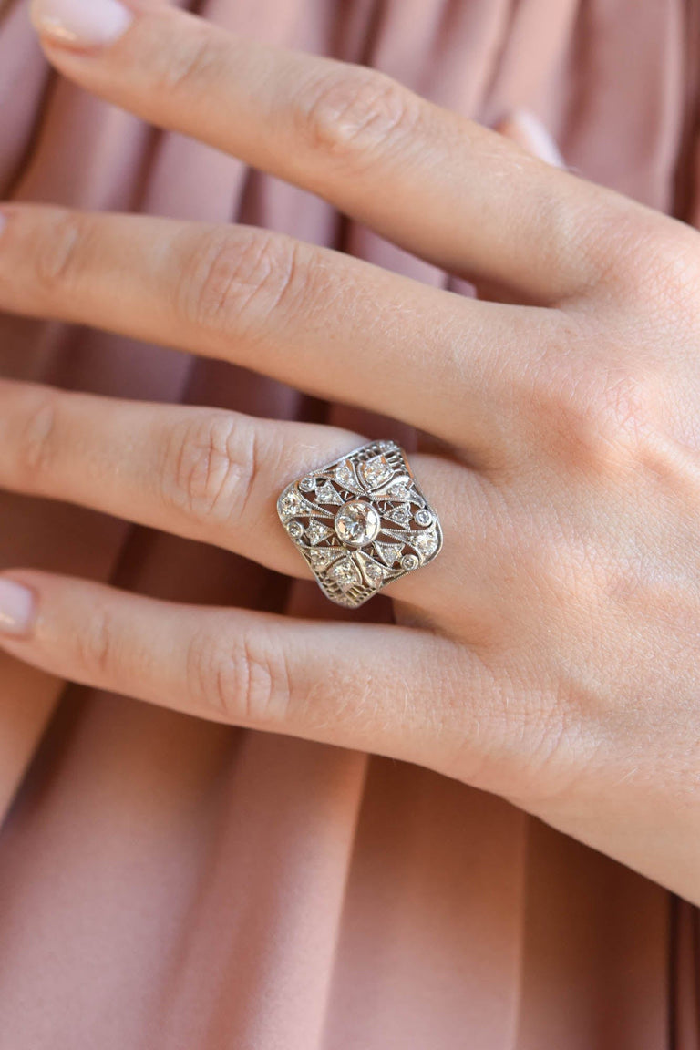 Art Deco .45 Carat Old European Cut Diamond Platinum Vintage Engagement Ring