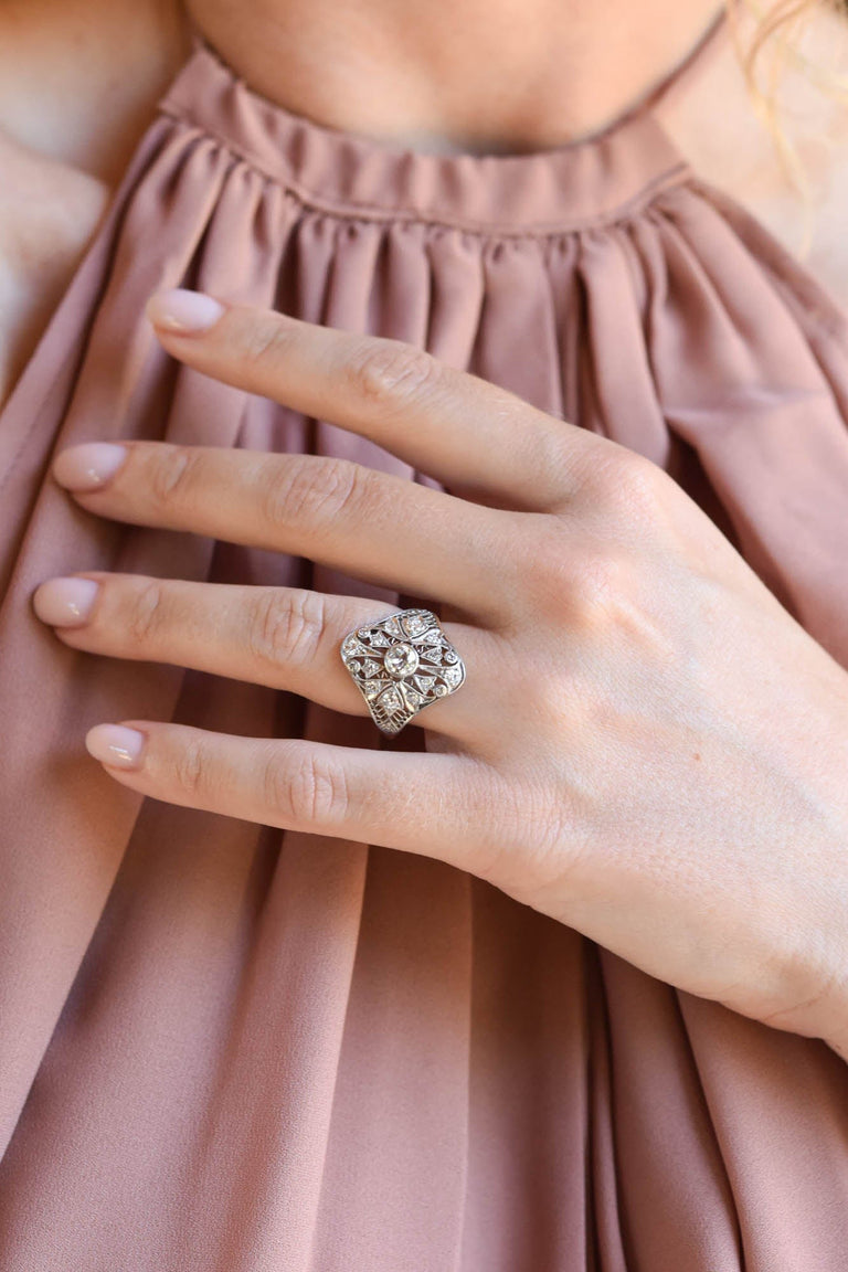 Art Deco .45 Carat Old European Cut Diamond Platinum Vintage Engagement Ring