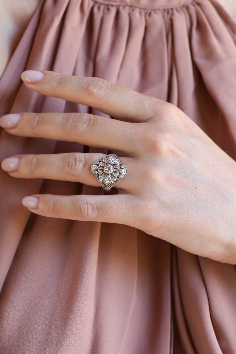 Art Deco .45 Carat Old European Cut Diamond Platinum Vintage Engagement Ring