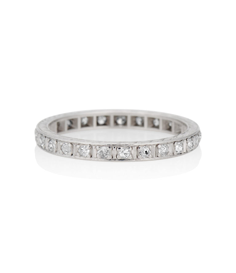 Art Deco .50 Carat Round Cut Diamond Platinum Vintage Wedding Eternity Band - Size 6.75
