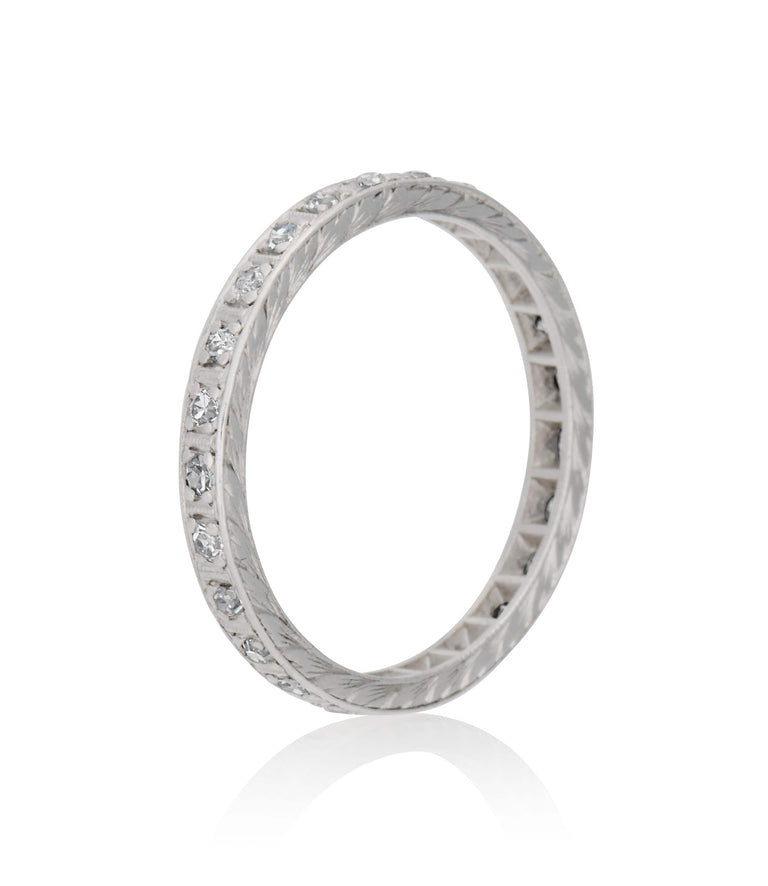 Art Deco .50 Carat Round Cut Diamond Platinum Vintage Wedding Eternity Band - Size 6.75