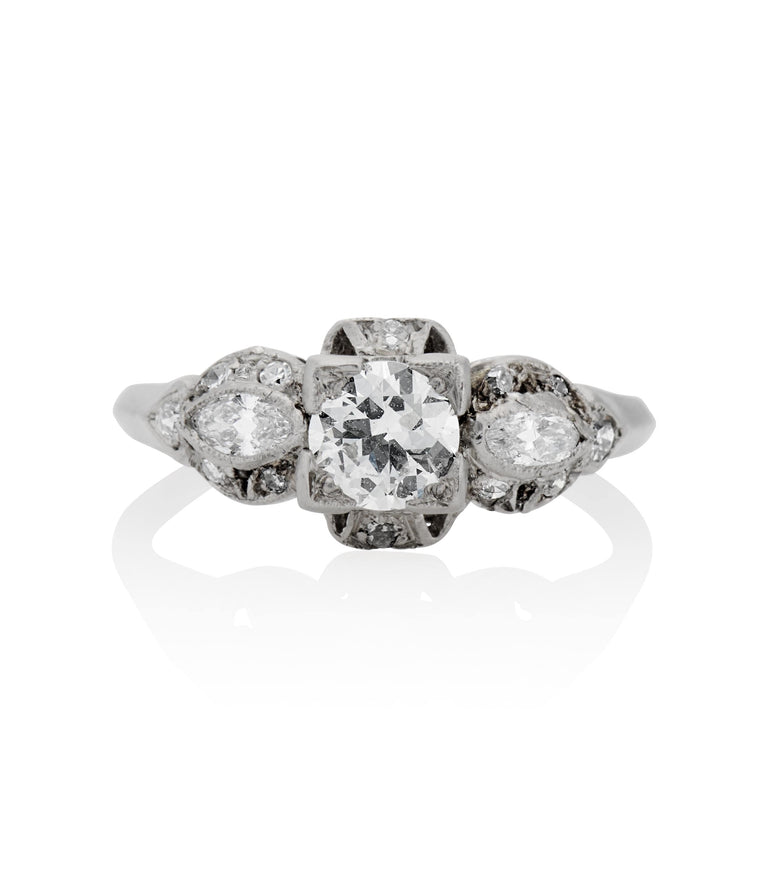 Art Deco .51 Carat Old European Cut Diamond Vintage Engagement Ring