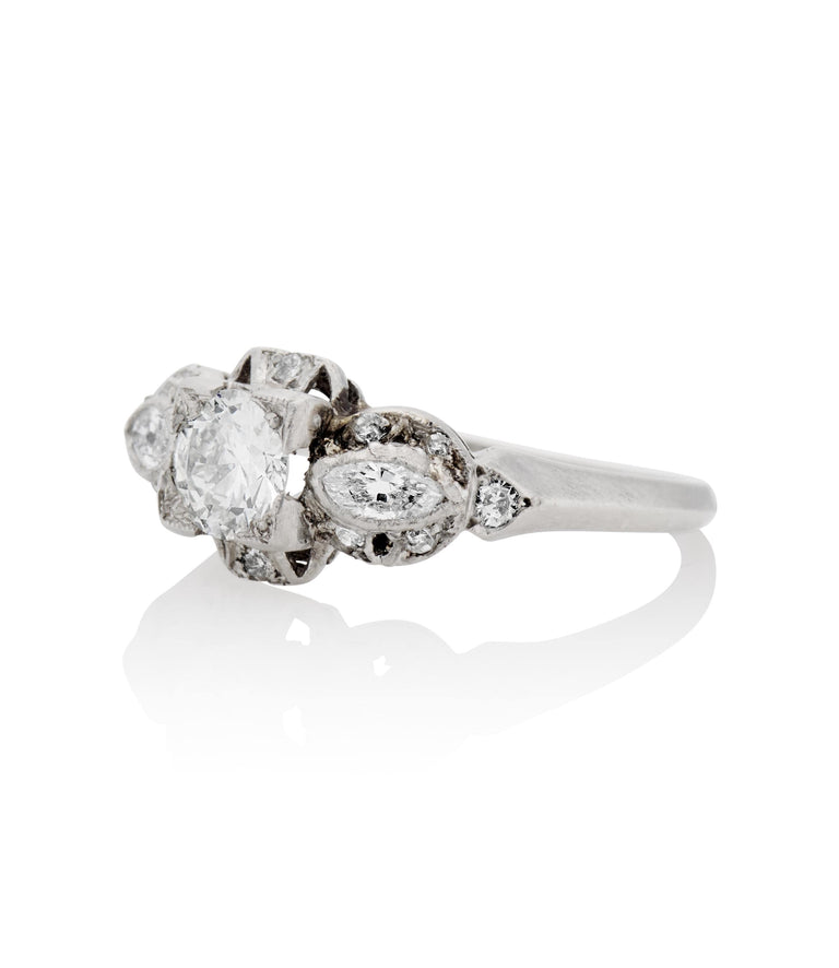 Art Deco .51 Carat Old European Cut Diamond Vintage Engagement Ring