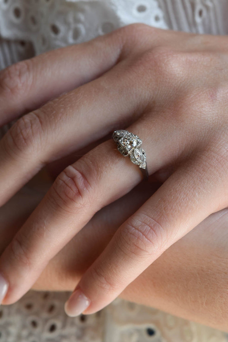 Art Deco .51 Carat Old European Cut Diamond Vintage Engagement Ring