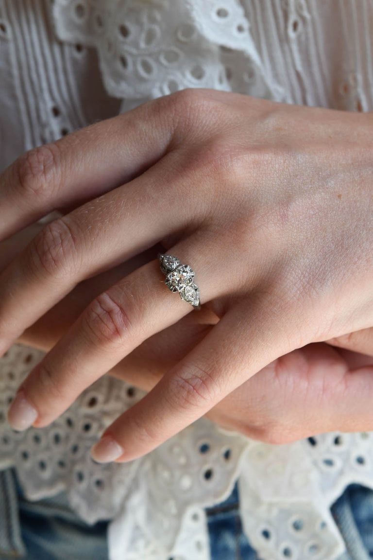 Art Deco .51 Carat Old European Cut Diamond Vintage Engagement Ring