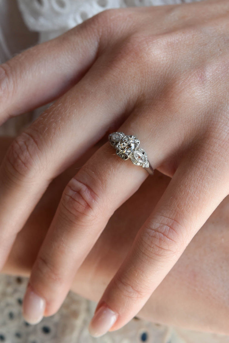 Art Deco .51 Carat Old European Cut Diamond Vintage Engagement Ring