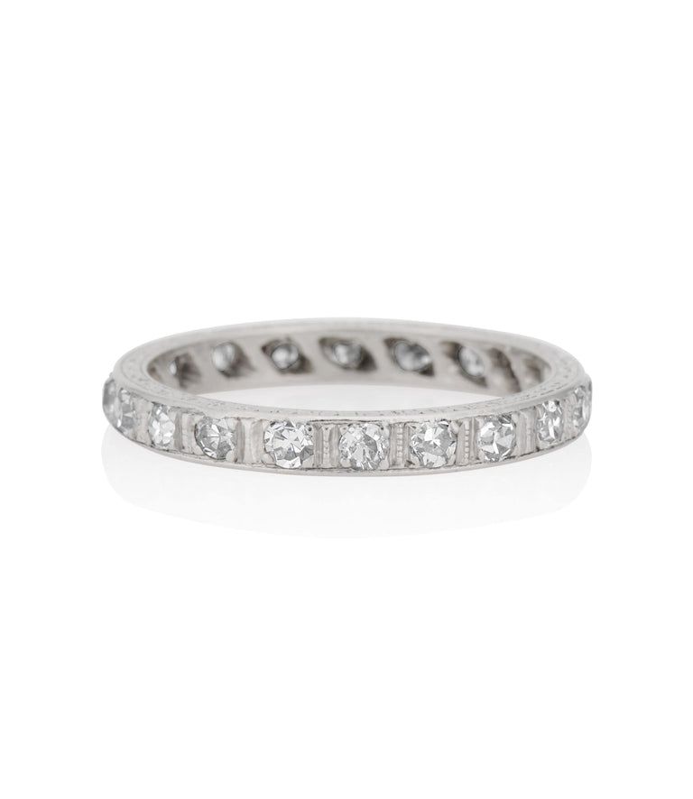 Art Deco .65 Carat Round Cut Diamond Platinum Vintage Wedding Eternity Band - Size 5.5