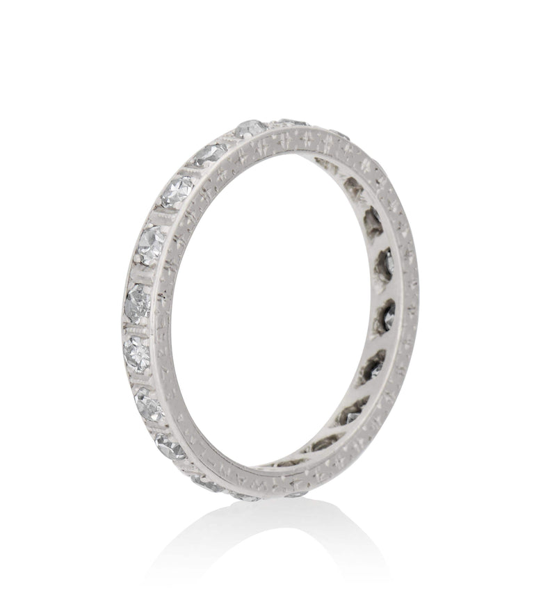 Art Deco .65 Carat Round Cut Diamond Platinum Vintage Wedding Eternity Band - Size 5.5