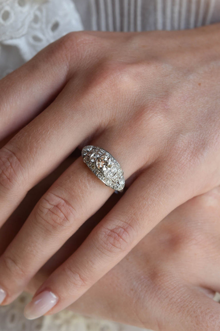 Art Deco .90 Carat Old European Cut Diamond Platinum Vintage Engagement Ring