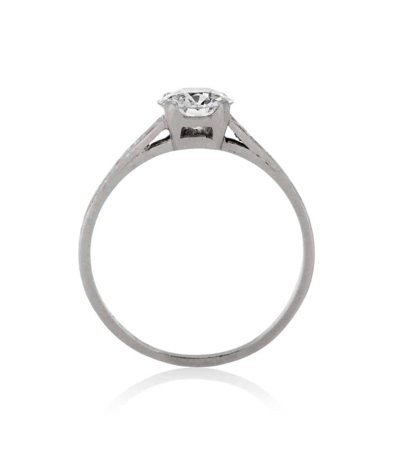 Art Deco .97 Carat Old European Cut Diamond Platinum Solitaire Vintage Engagement Ring