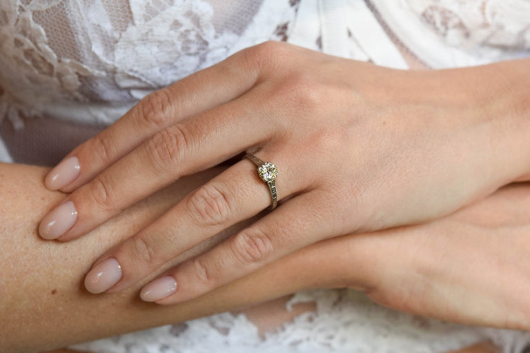 Art Deco .97 Carat Old European Cut Diamond Platinum Solitaire Vintage Engagement Ring