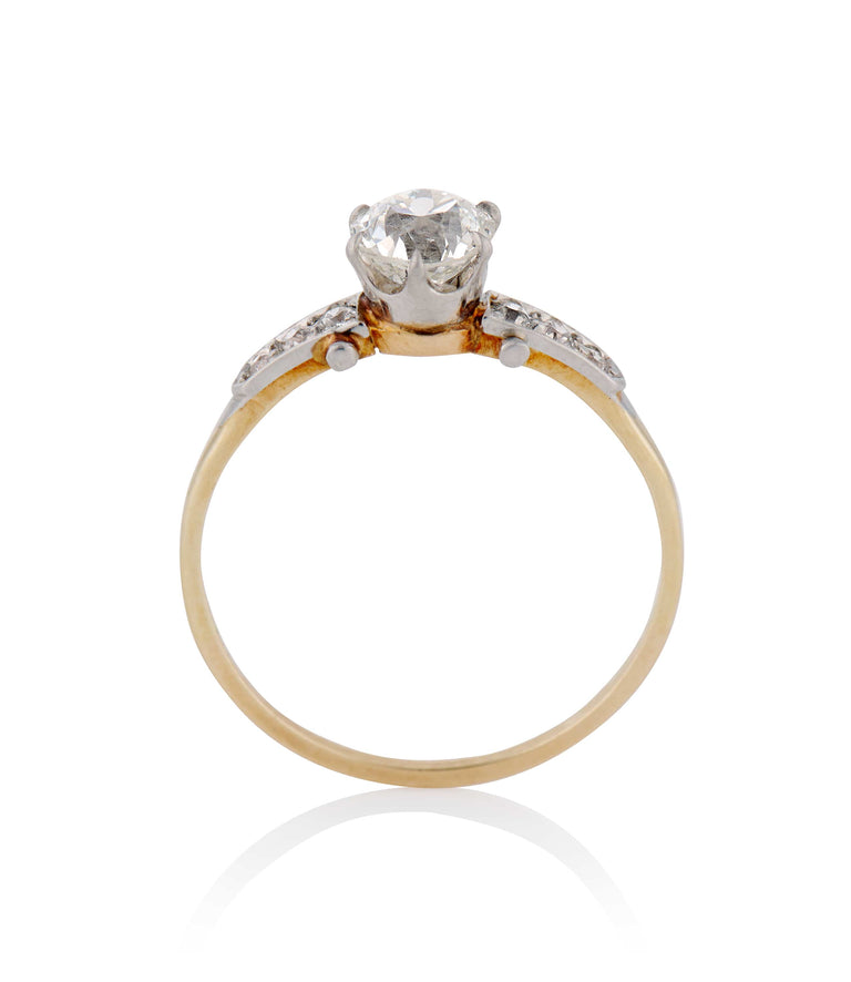Art Deco .96 Carat Old European Cut Diamond Two Tone Vintage Engagement Ring