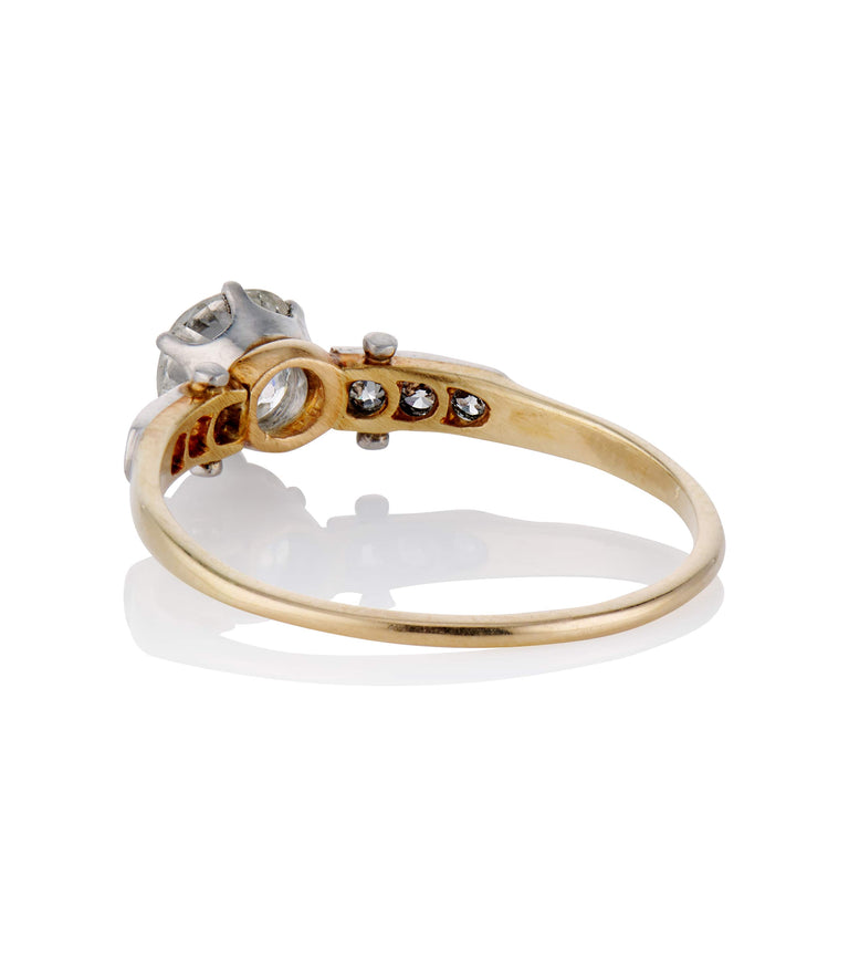 Art Deco .96 Carat Old European Cut Diamond Two Tone Vintage Engagement Ring