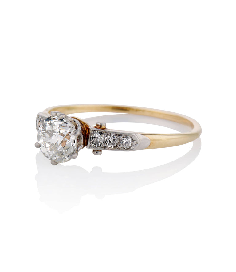 Art Deco .96 Carat Old European Cut Diamond Two Tone Vintage Engagement Ring