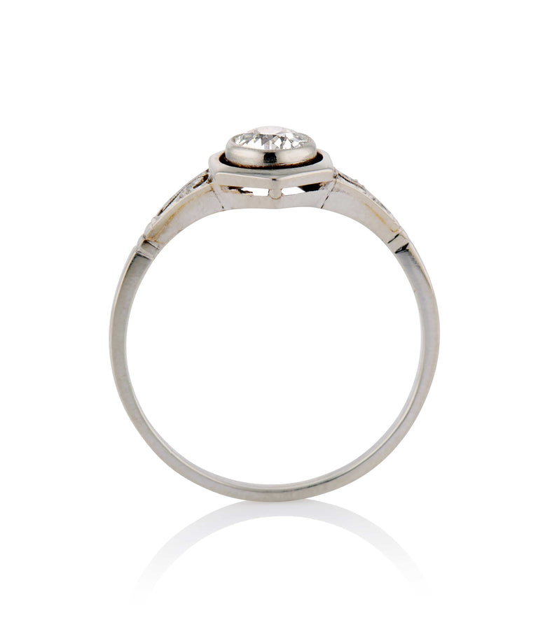 Art Deco .40 Carat Old European Cut Diamond White Gold Vintage Engagement Ring