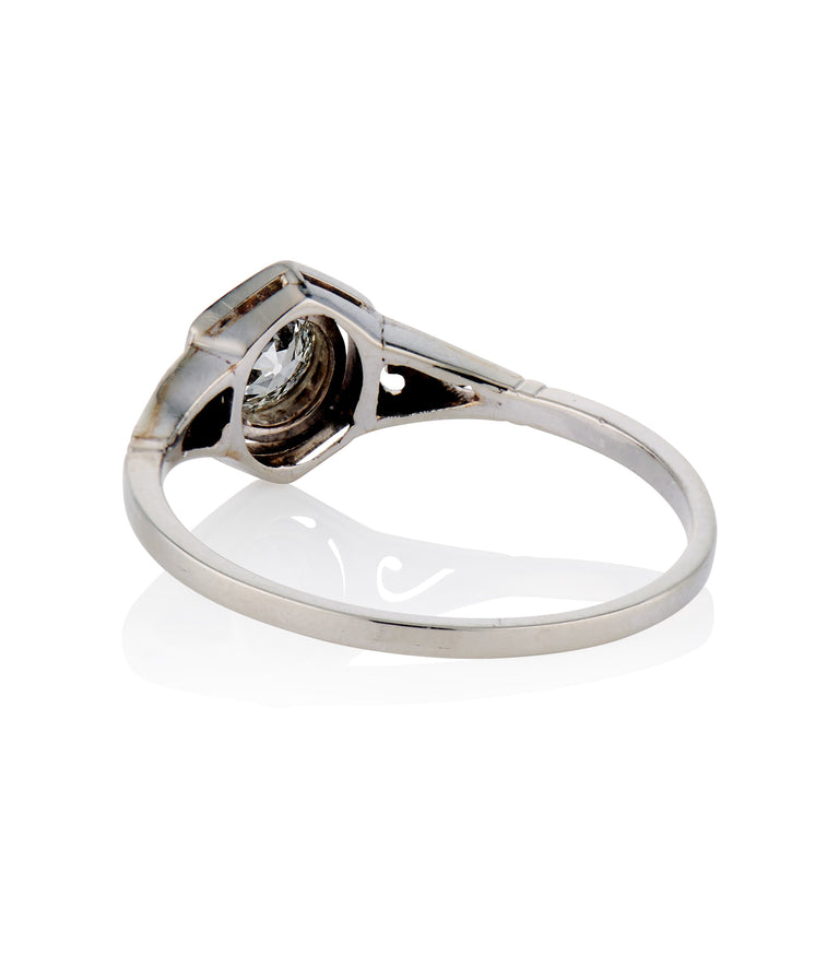 Art Deco .40 Carat Old European Cut Diamond White Gold Vintage Engagement Ring