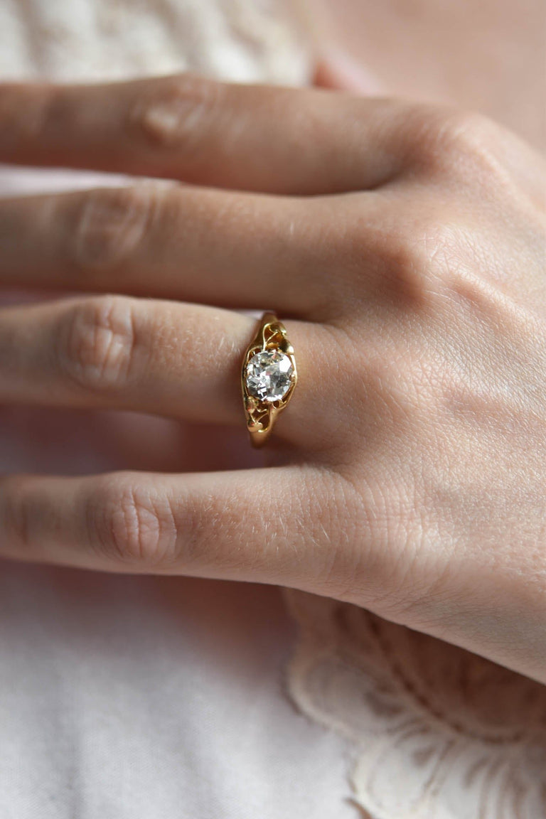 Art Nouveau 1.19 Carat Old Mine Cut Diamond Yellow Gold Vintage Engagement Ring