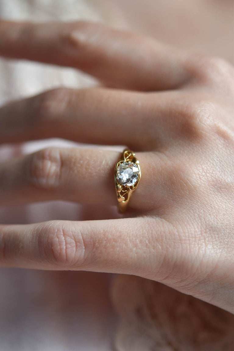 Art Nouveau 1.19 Carat Old Mine Cut Diamond Yellow Gold Vintage Engagement Ring