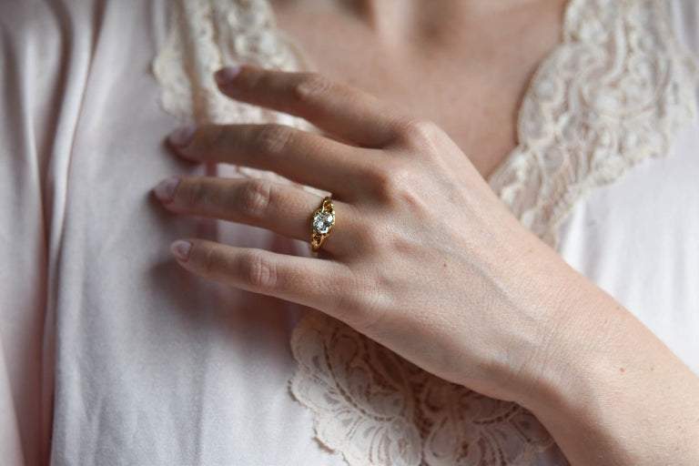 Art Nouveau 1.19 Carat Old Mine Cut Diamond Yellow Gold Vintage Engagement Ring