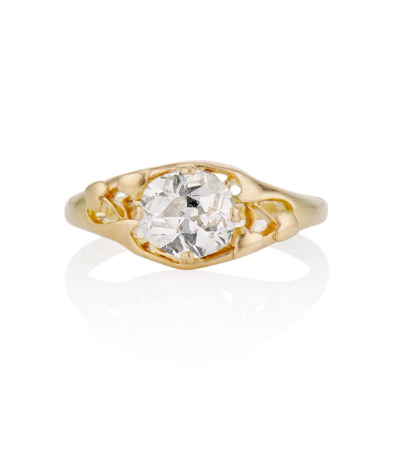 Art Nouveau 1.19 Carat Old Mine Diamond Yellow Gold Vintage Engagement Ring