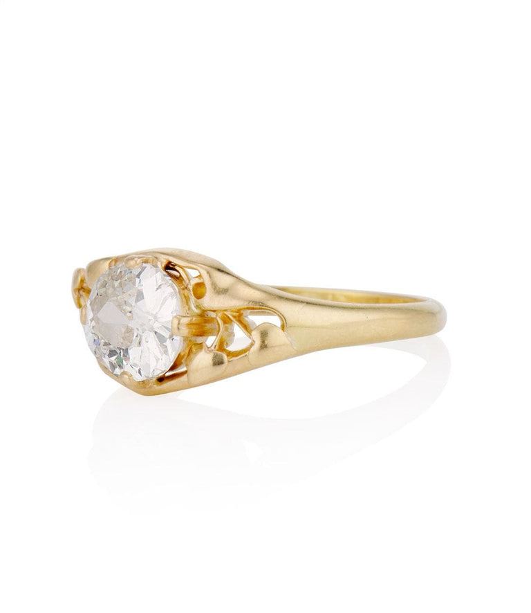 Art Nouveau 1.19 Carat Old Mine Diamond Yellow Gold Vintage Engagement Ring