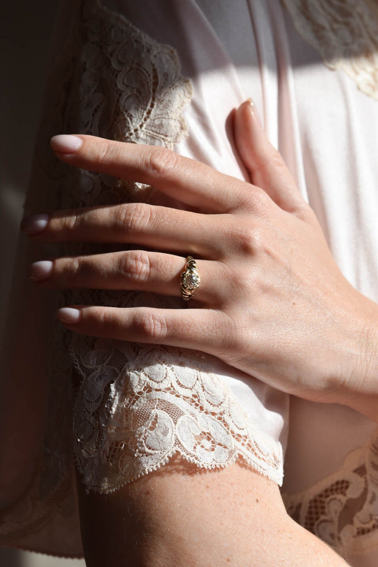 Art Nouveau .95 Carat Old European Cut Diamond Yellow Gold Vintage Engagement Ring