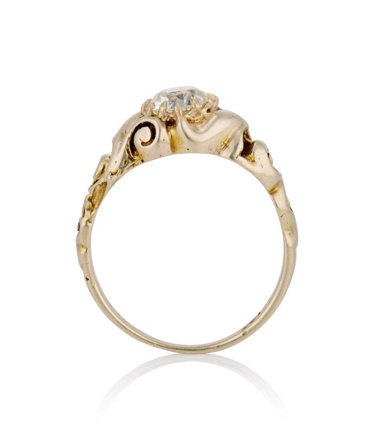 Art Nouveau .95 Carat Old European Cut Diamond Yellow GolVintage Engagement Ring