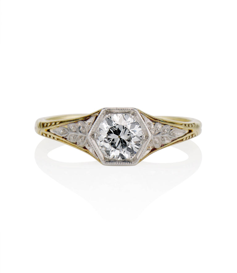 Belle Epoque .50 Carat Old European Cut Diamond Two Tone Vintage Engagement Ring