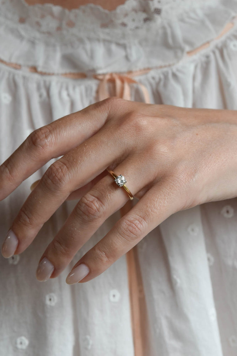 Cartier Mid-Century .50 Carat Transitional Cut Diamond Solitaire Yellow Gold Vintage Engagement Ring