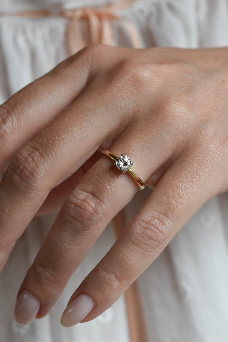 Cartier Mid-Century .50 Carat Transitional Cut Diamond Solitaire Yellow Gold Vintage Engagement Ring