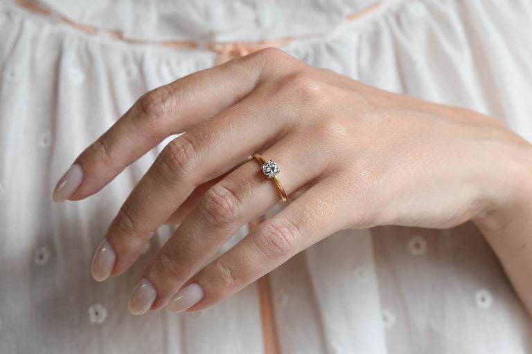 Cartier Mid-Century .50 Carat Transitional Cut Diamond Solitaire Yellow Gold Vintage Engagement Ring